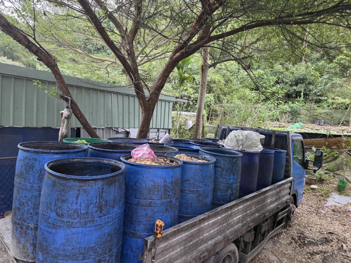 車輛存放含廚餘的桶槽